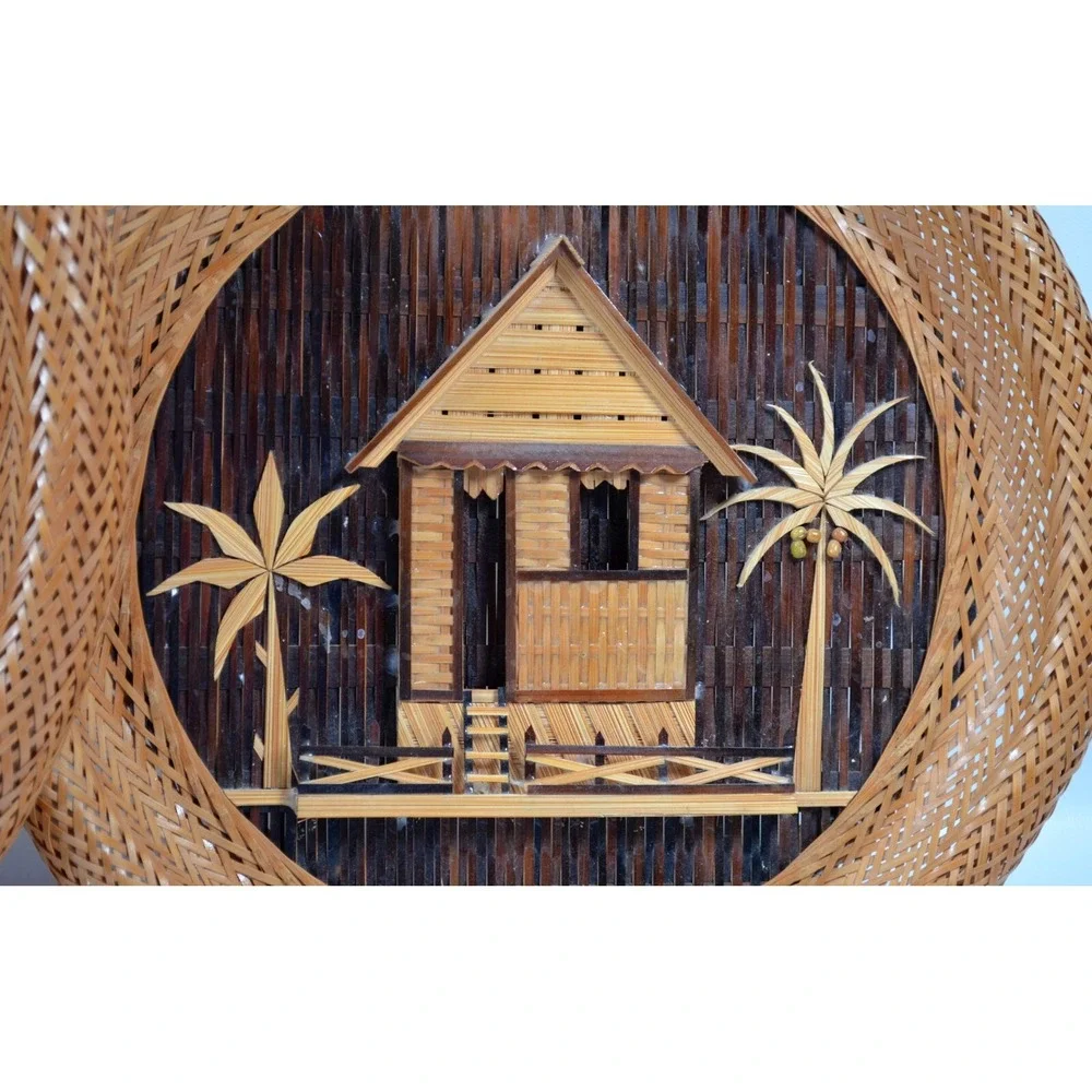 VTG Hand Woven Bamboo Wicker Philippines Round‎ Hanging Wall Home Decor Lot Of 3